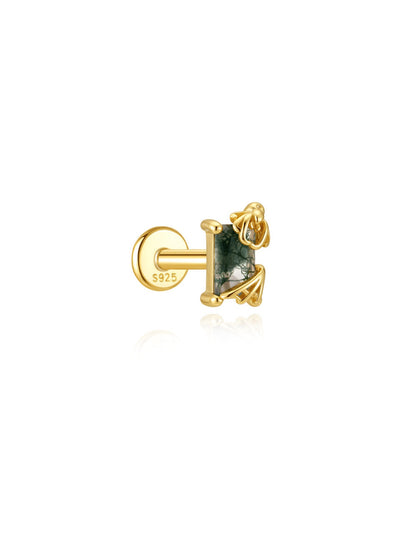 925 Sterling Silver Moss Agate Statement Flat Back Stud