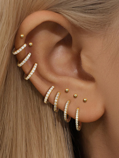 925 Classic Waterproof Pave Hoop Huggies Earrings