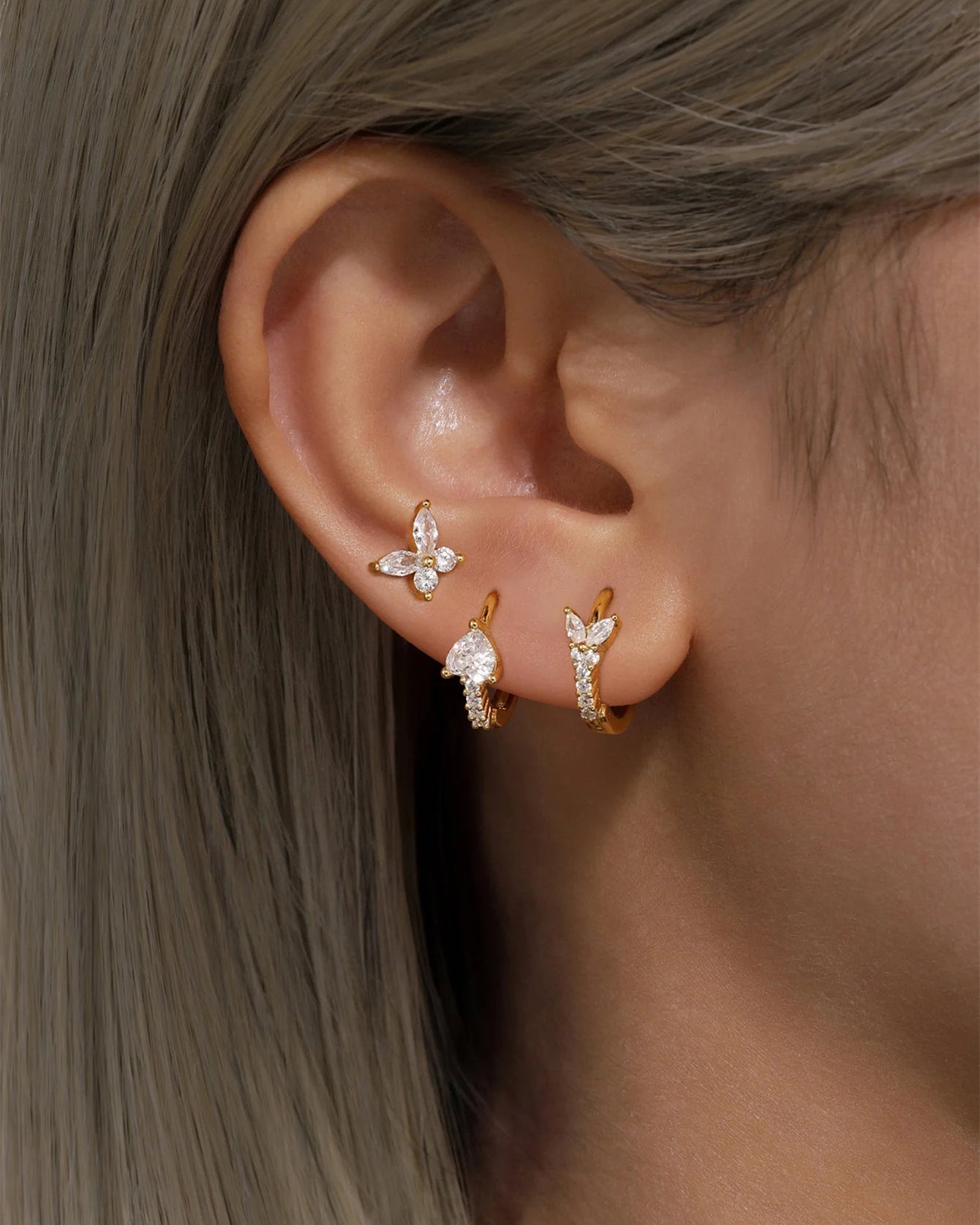 925 Sterling Silver Waterproof Butterfly Flower Zircon All Match Earring Set