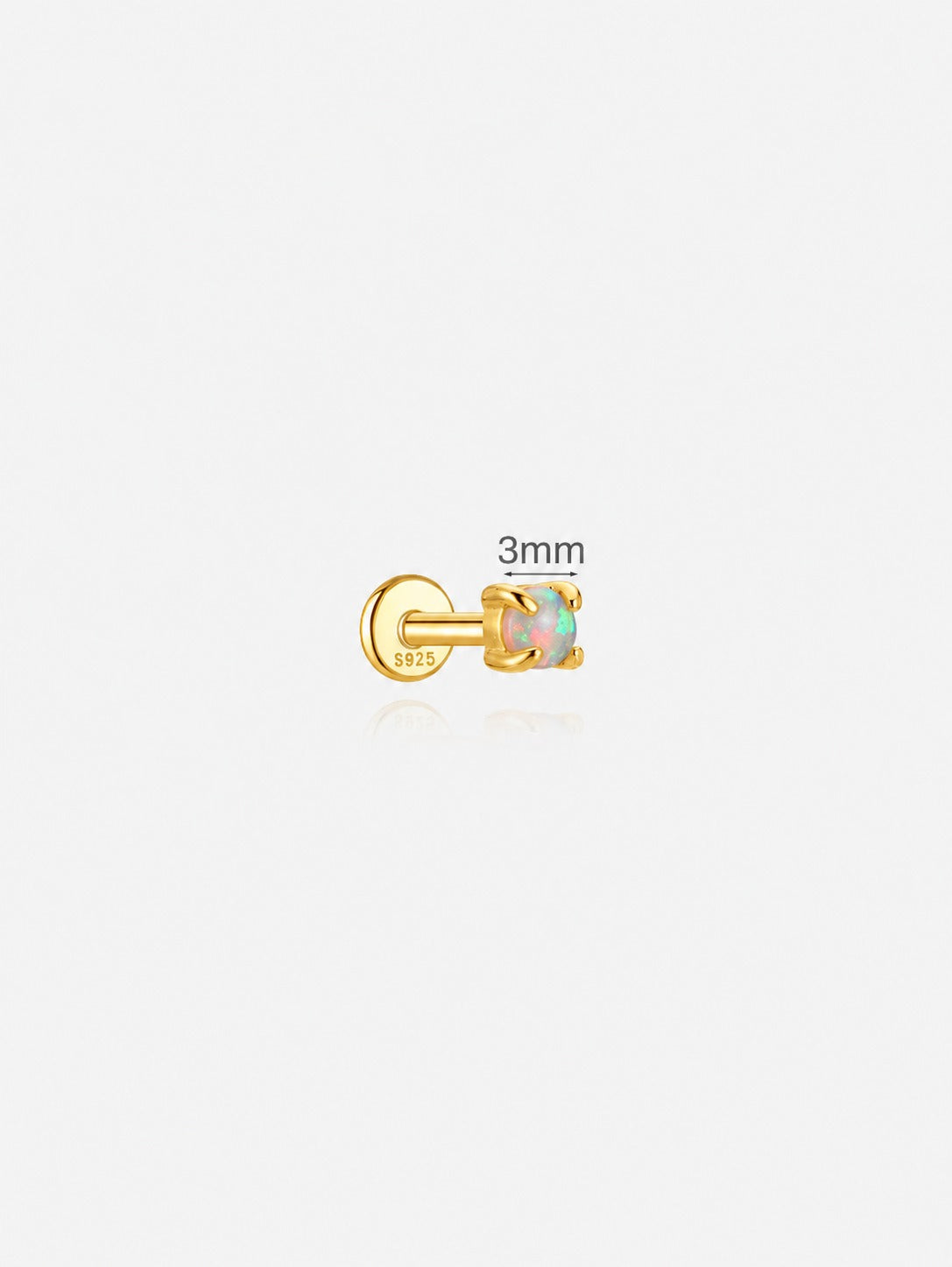 3mm 925 sterling silver opal flat back stud earring
