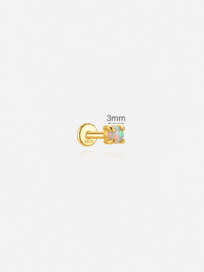 3mm 925 sterling silver opal flat back stud earring