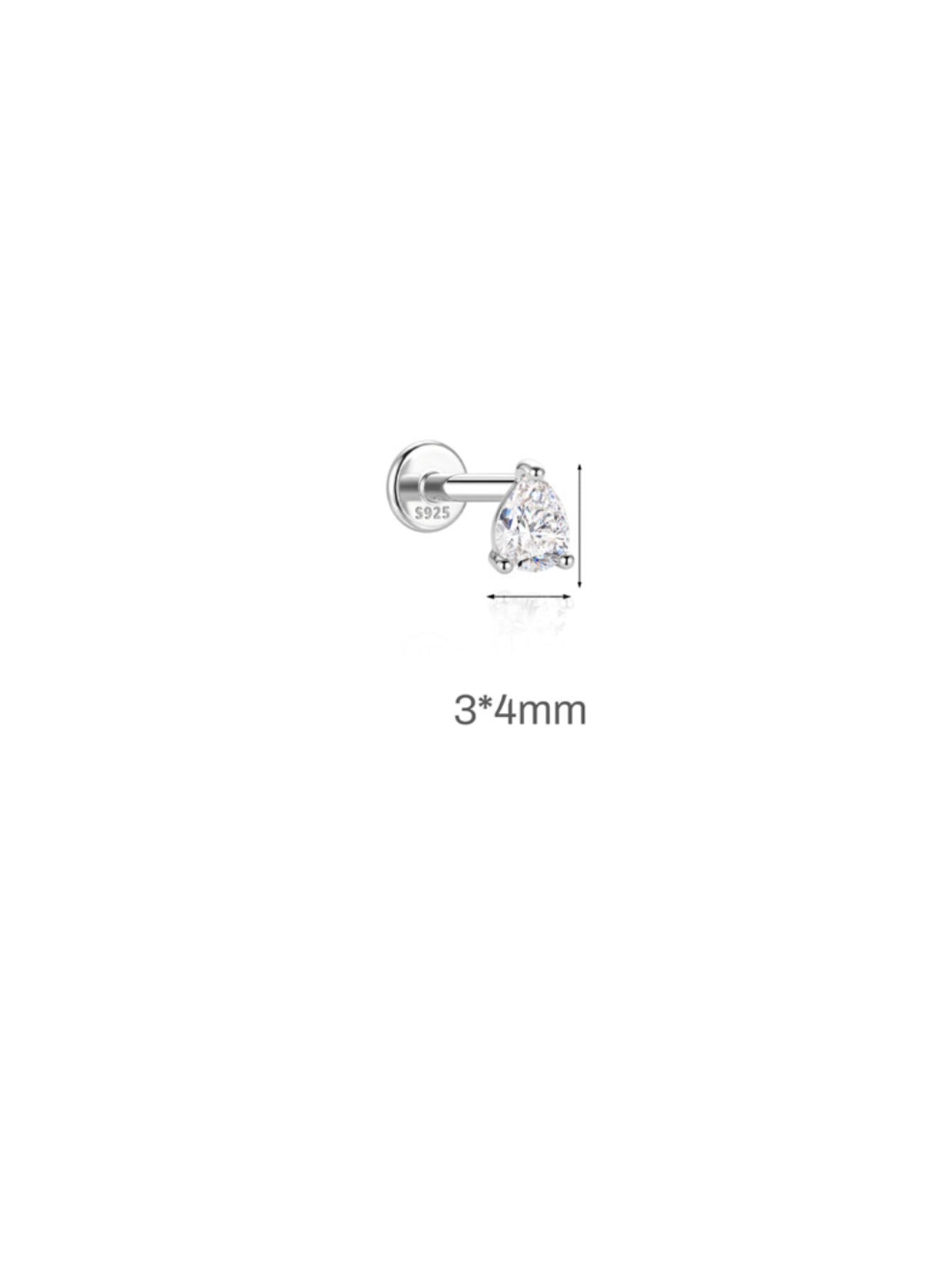 3x4mm pear-cut moissanite 925 sterling silver flat back stud