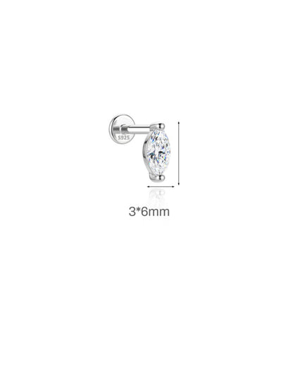 3x6mm marquise-cut moissanite sterling silver flat back stud