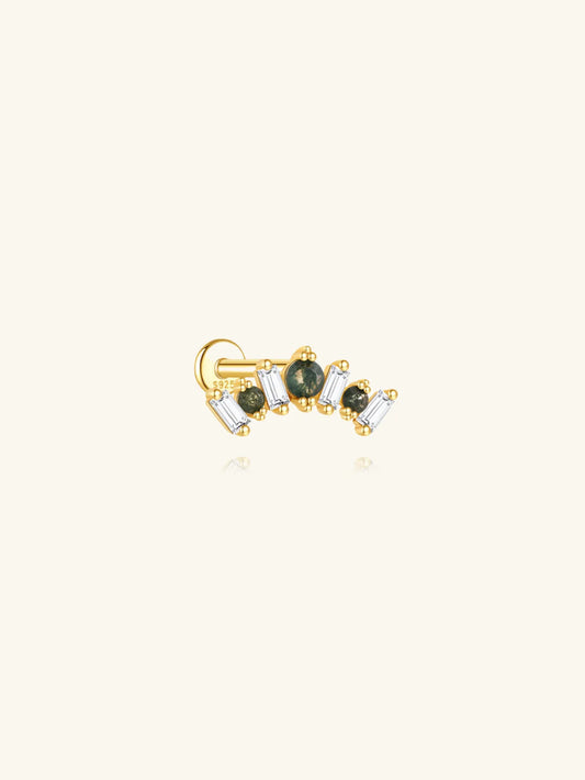 S925 Moss Agate Curved Flatback Piercing Stud Earring