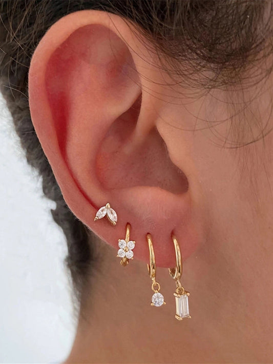 S925 Flower Drop Earring Set