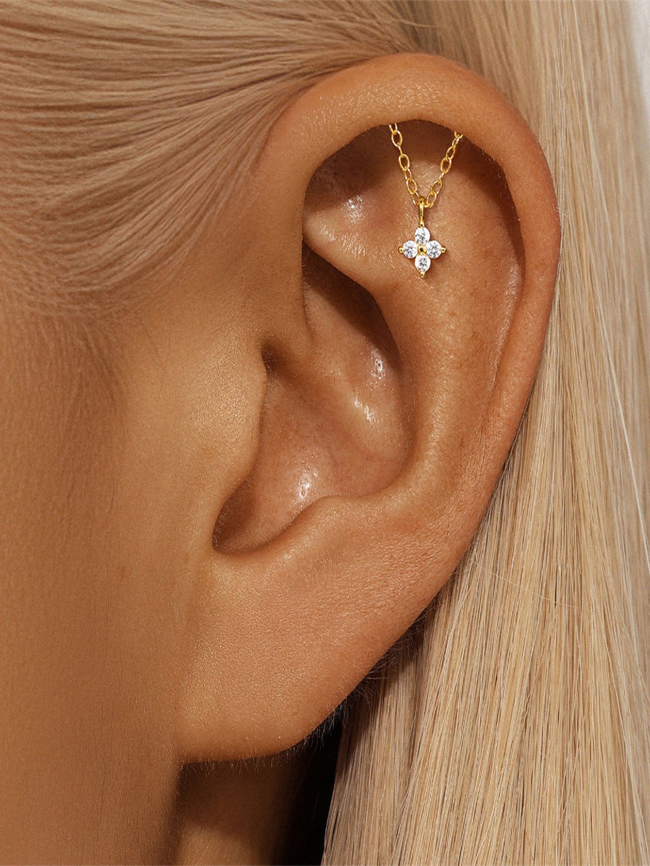 925 Sterling Silver Tassel Chain Flat Back Piercing Earring