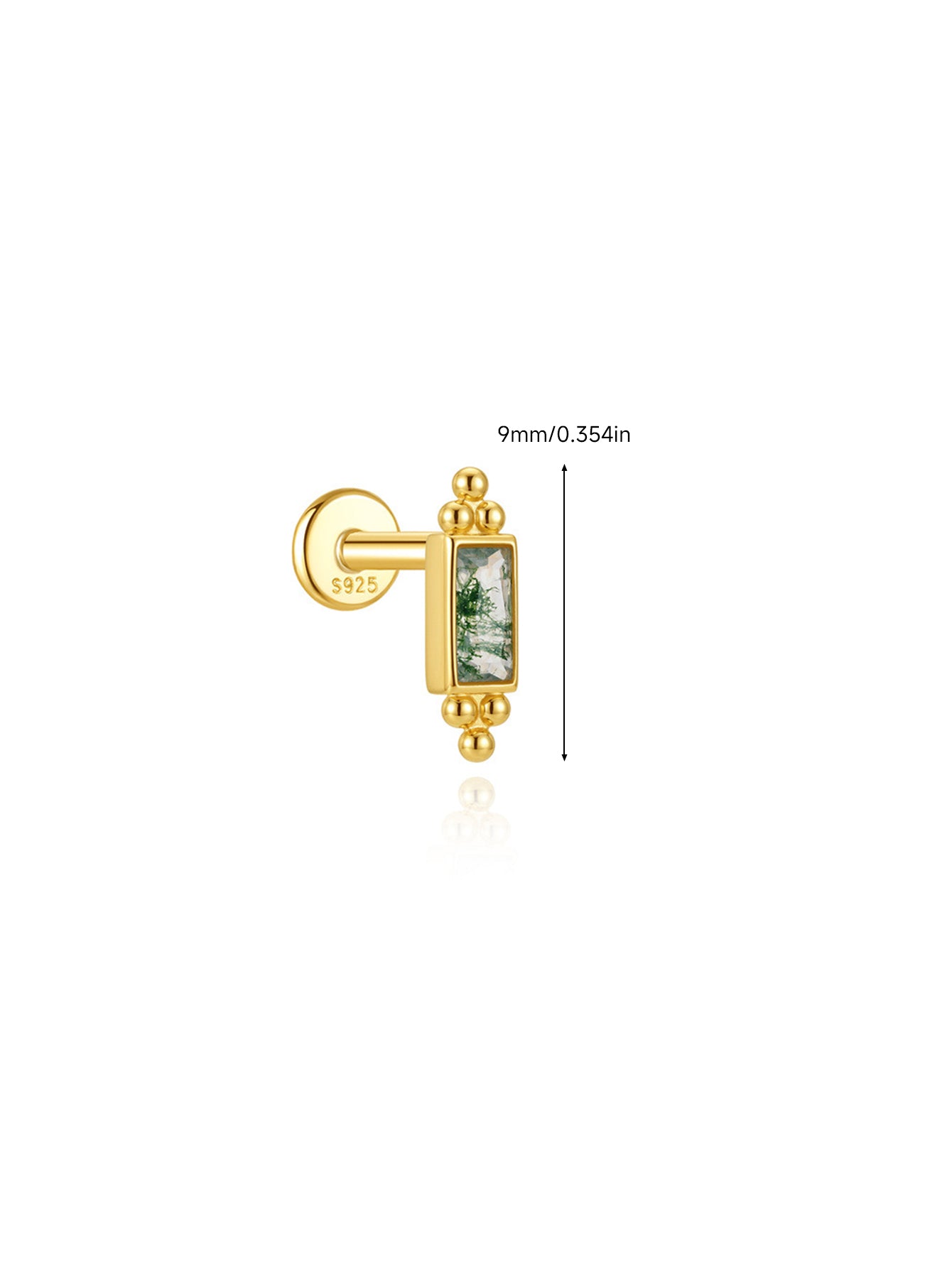 925 Sterling Silver Moss Agate Rectangle Flat Back Stud