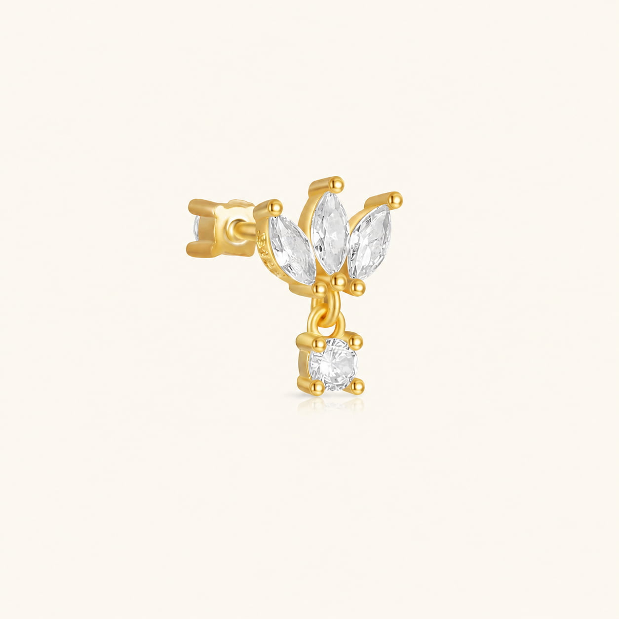 S925 Sterling Silver Crown Flat Back Ear Piercing Stud