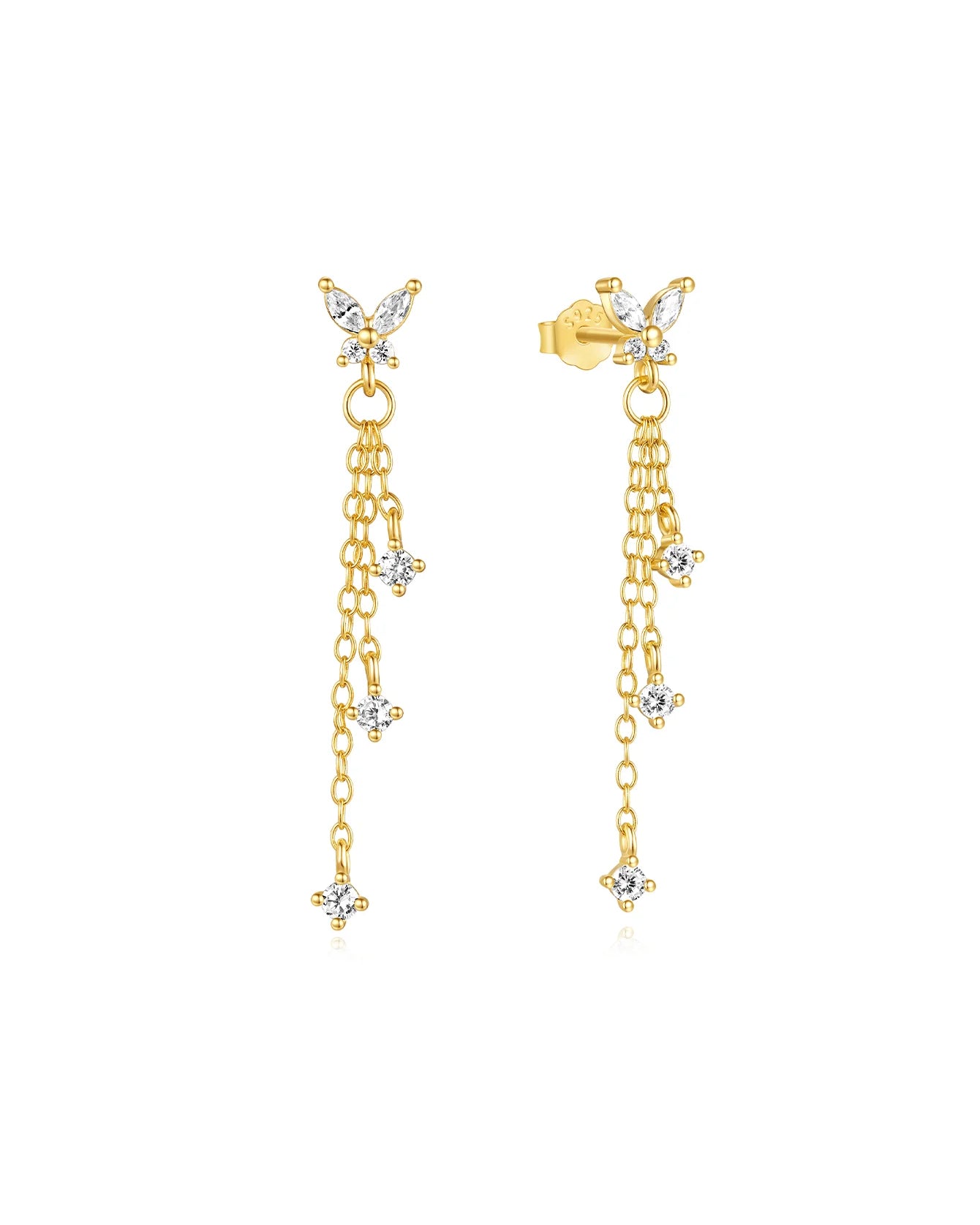 925 Sterling Silver Tassel Butterfly Pendant Zircon Earrings Series