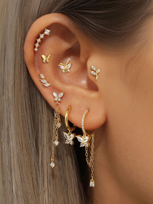 925 Sterling Silver Tassel Butterfly Pendant Zircon Earrings Series
