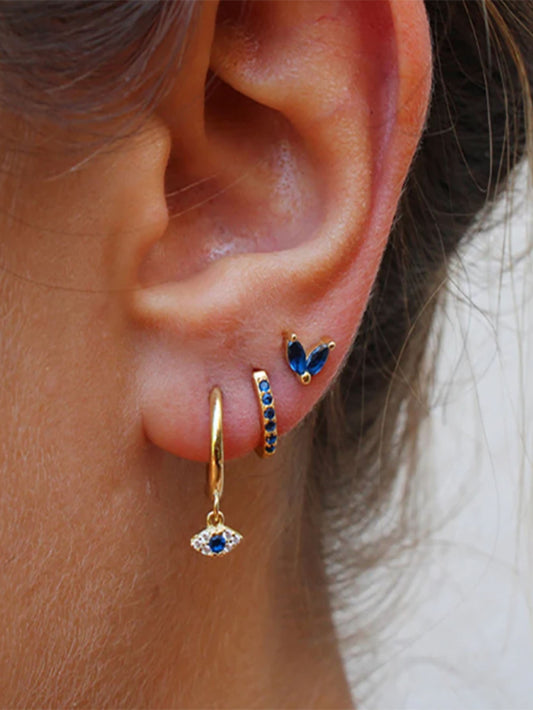 S925 Delicate Blue Evil Eye Earring Set
