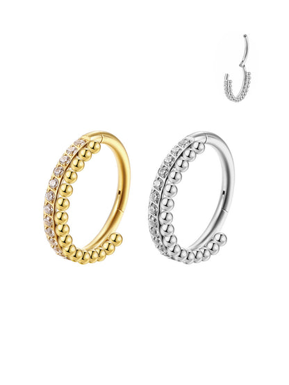 Gold and silver CZ beaded clicker hoop rings for cartilage piercings