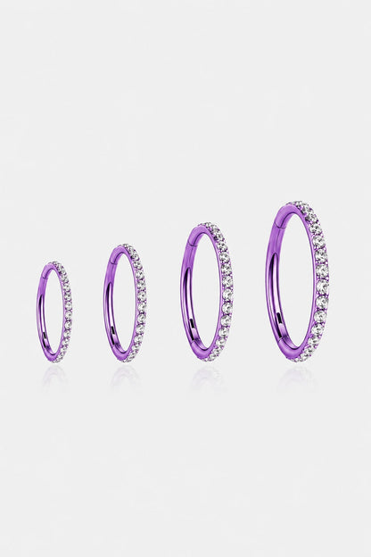 G23 titanium purple clicker hoop size chart with clear CZ stones and 6mm 8mm 10mm 12mm inner diameter