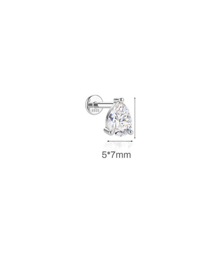 5x7mm pear-cut moissanite 925 sterling silver flat back stud