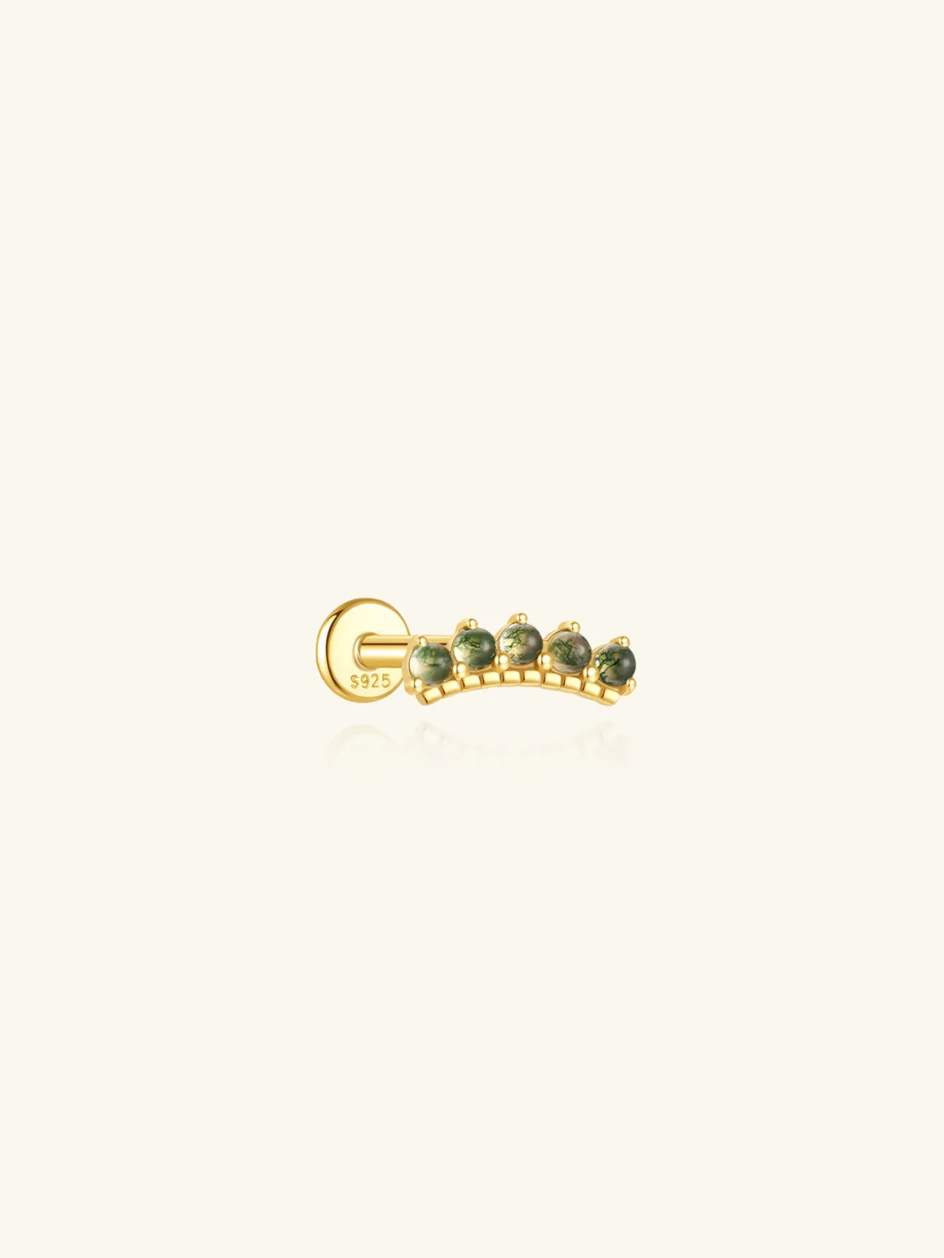 S925 Moss Agate Arched Flatback Stud Piercing Earring