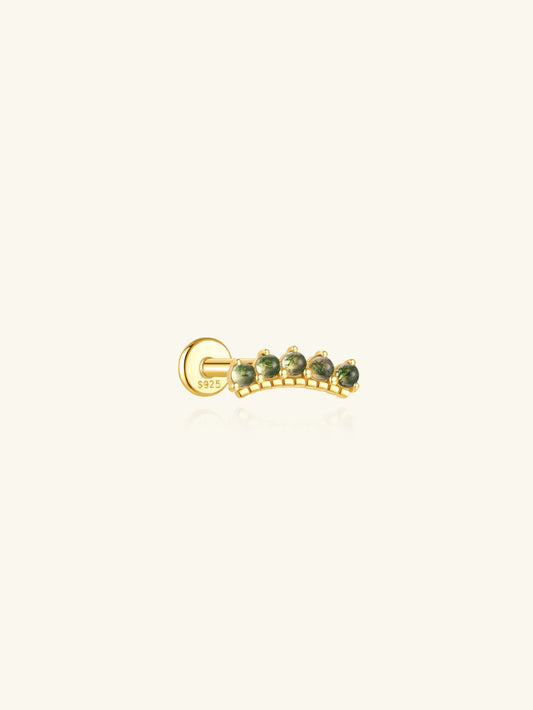 S925 Moss Agate Arched Flatback Stud Piercing Earring