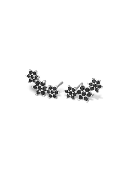 925 Sterling Silver Shiny Obsidian Flower Stud Earrings Set