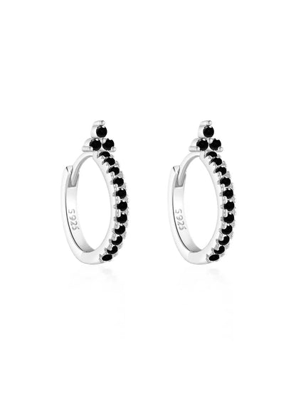 925 Sterling Silver Shiny Obsidian Flower Stud Earrings Set