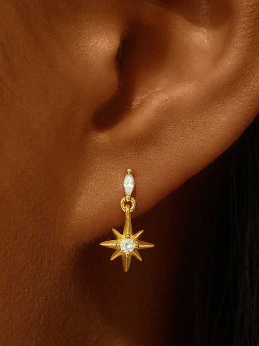 925 Sterling Silver Octagonal Star Stud Piercing Earring