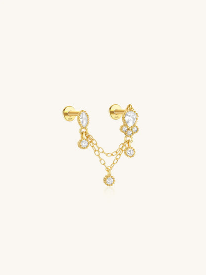 925 Sterling Silver Chain Tassel Zircon Stud Piercing Earring