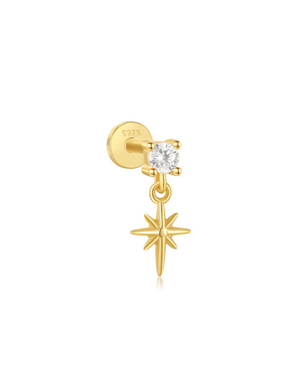 925 Sterling Silver Octagonal Star Zircon Stud Piercing Earring