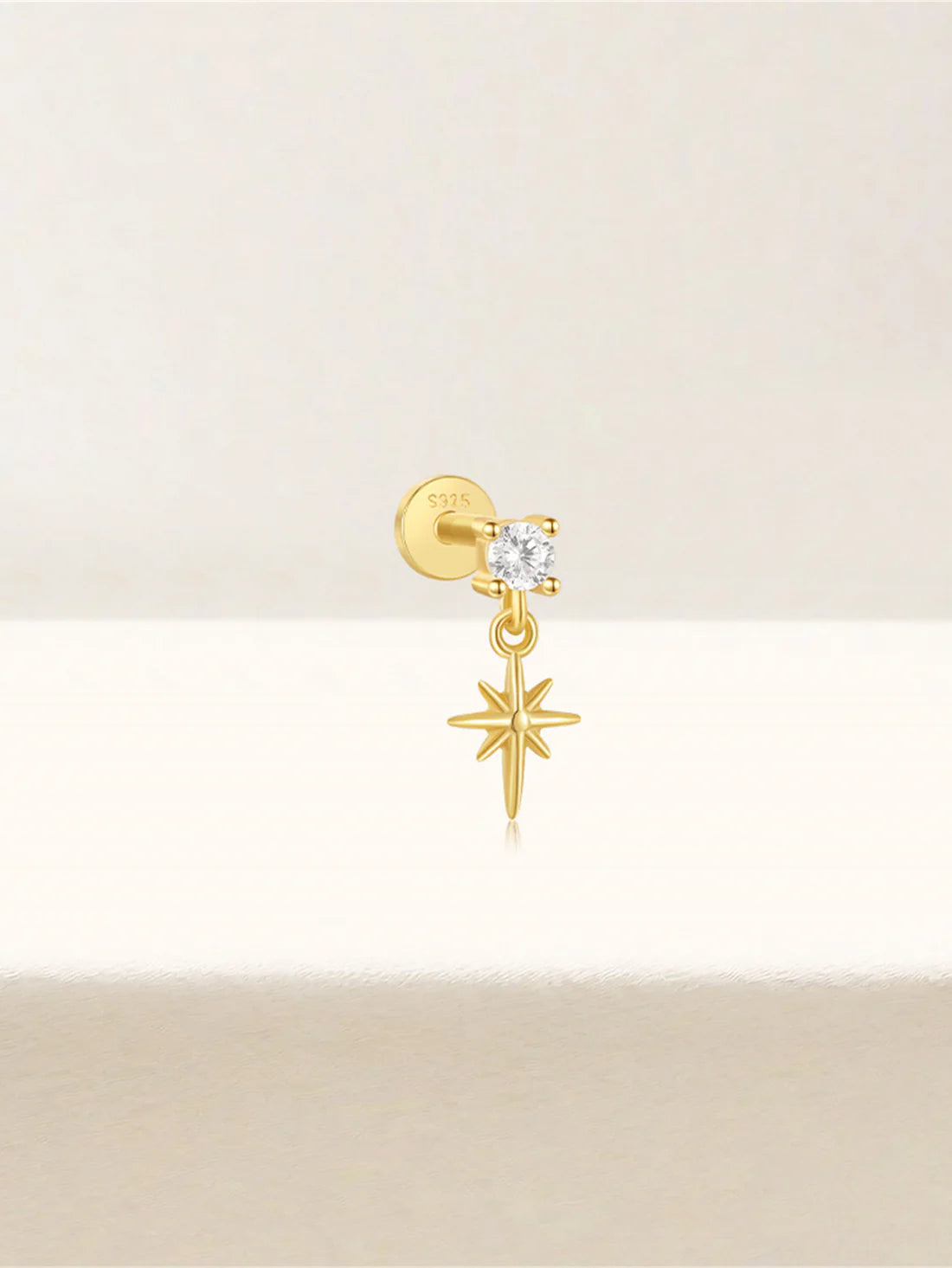 925 Sterling Silver Octagonal Star Zircon Stud Piercing Earring