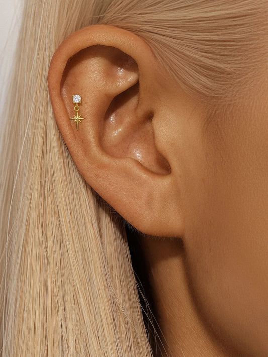 925 Sterling Silver Octagonal Star Zircon Stud Piercing Earring