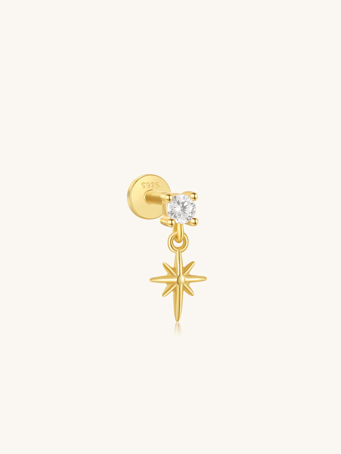 925 Sterling Silver Octagonal Star Zircon Stud Piercing Earring