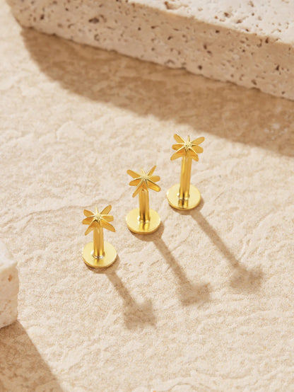 925 Sterling Silver 3-Piece Set Of Octagonal Star Flat Back Piercing Studs