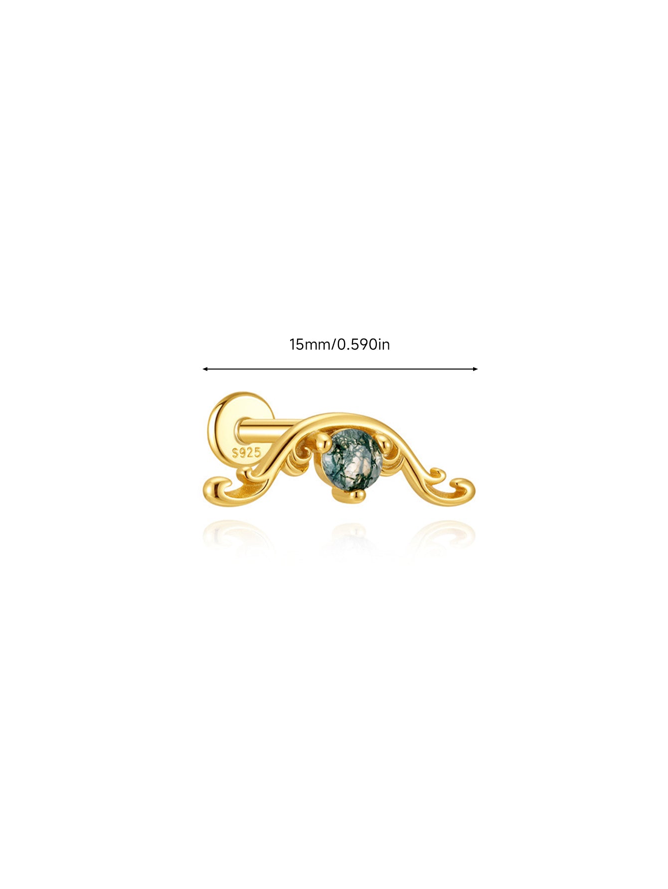 925 Sterling Silver Moss Agate Scroll Flat Back Stud