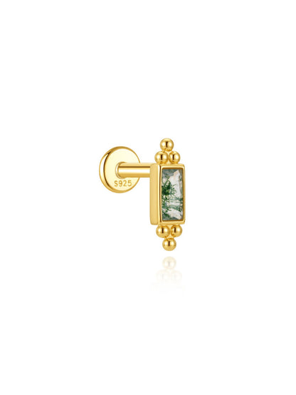 925 Sterling Silver Moss Agate Rectangle Flat Back Stud