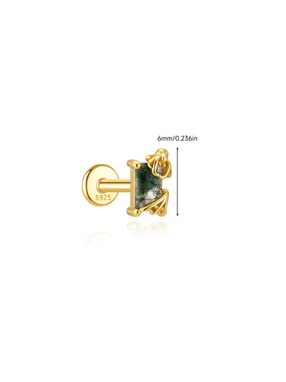 925 Sterling Silver Moss Agate Statement Flat Back Stud