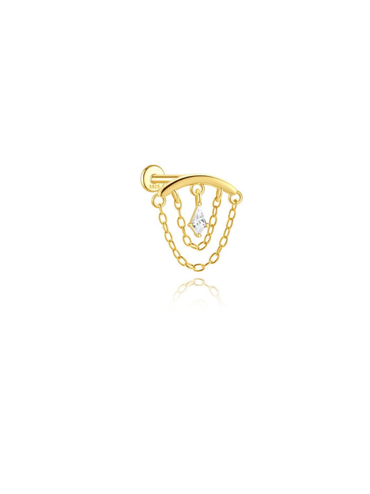 925 sterling silver hidden helix earring with layered chains and kite-shaped stone