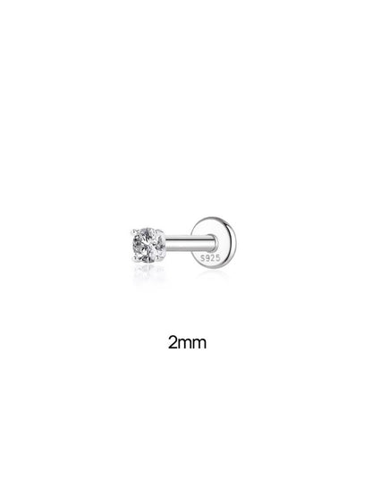 2mm moissanite flat back stud in 925 sterling silver for cartilage piercings