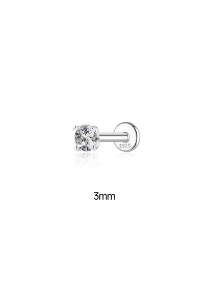 3mm moissanite flat back stud in 925 sterling silver