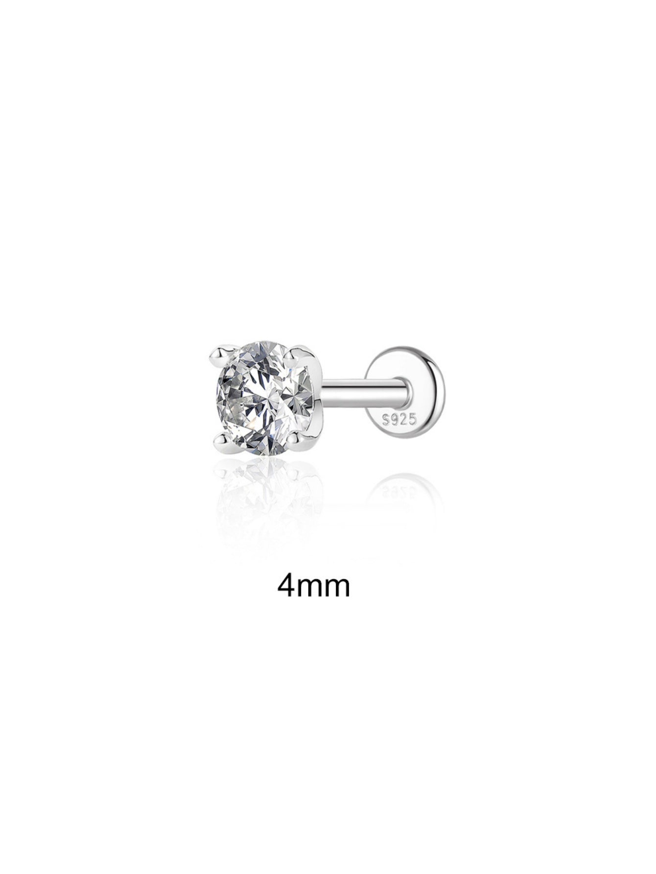 4mm moissanite flat back stud with internally threaded flat back