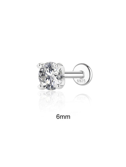 6mm moissanite flat back stud in 925 sterling silver