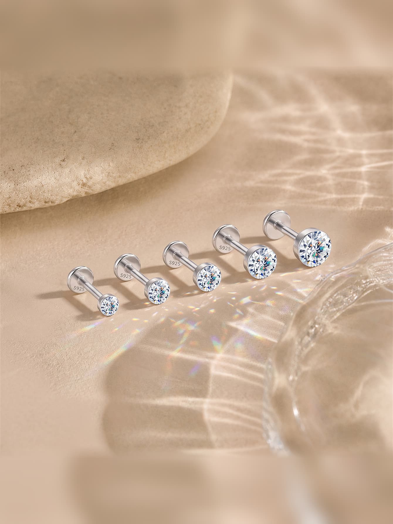 925 sterling silver moissanite flat back studs in graduated sizes