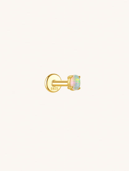 Opal flat back piercing earring in 925 sterling silver on beige background