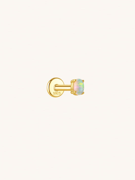 Opal flat back piercing earring in 925 sterling silver on beige background