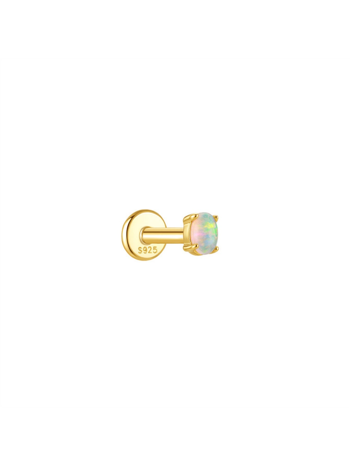 925 sterling silver opal flat back stud earring