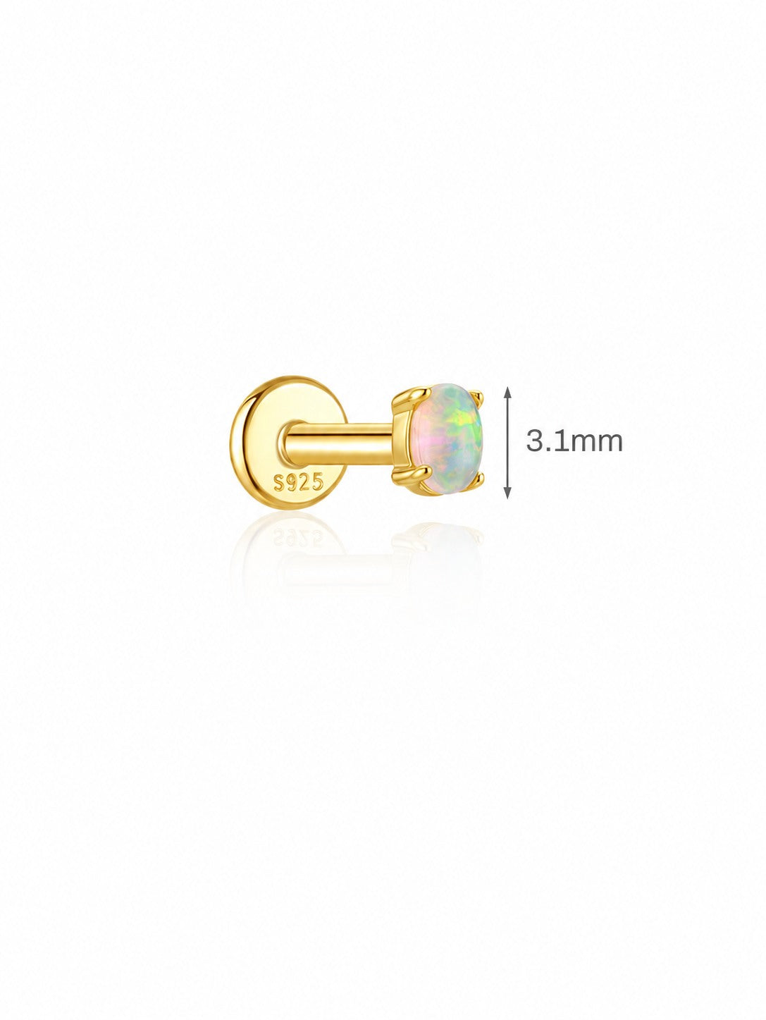 925 sterling silver opal flat back stud earring with 3.1mm stone size