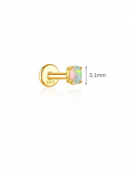 925 sterling silver opal flat back stud earring with 3.1mm stone size
