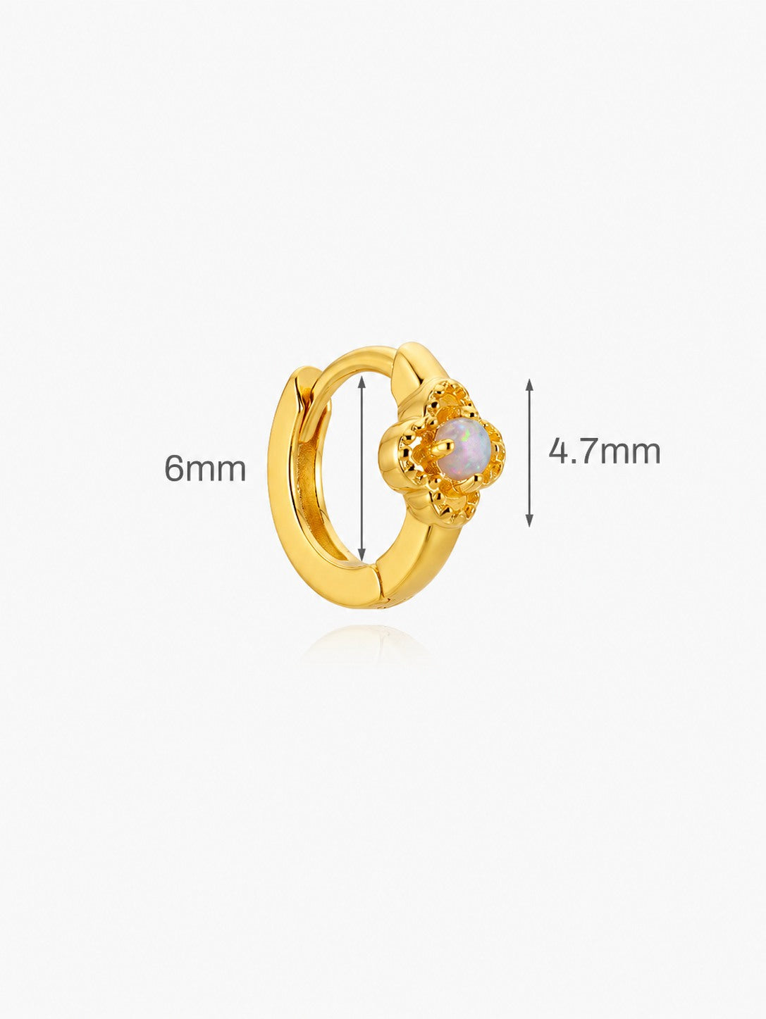 925 sterling silver opal flower clicker hoop earring with 6mm inner diameter
