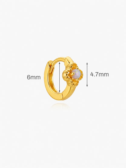 925 sterling silver opal flower clicker hoop earring with 6mm inner diameter