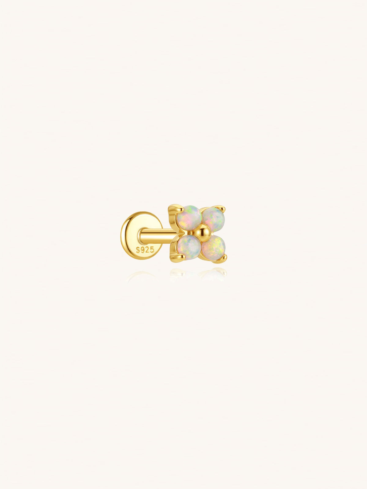 Opal flower flat back earring in 925 sterling silver on beige background