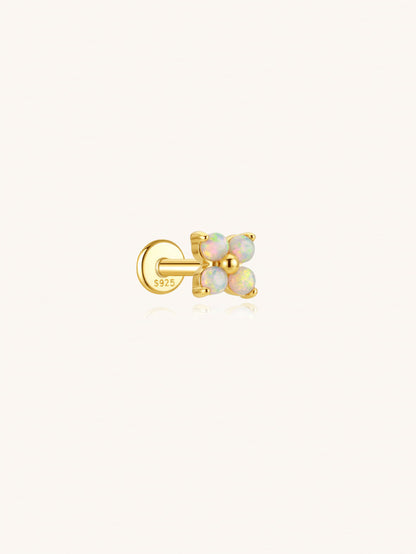 Opal flower flat back earring in 925 sterling silver on beige background