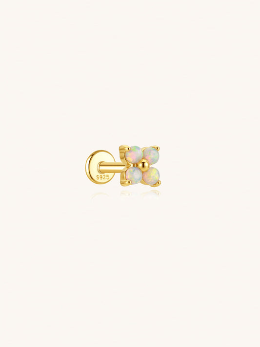 Opal flower flat back earring in 925 sterling silver on beige background