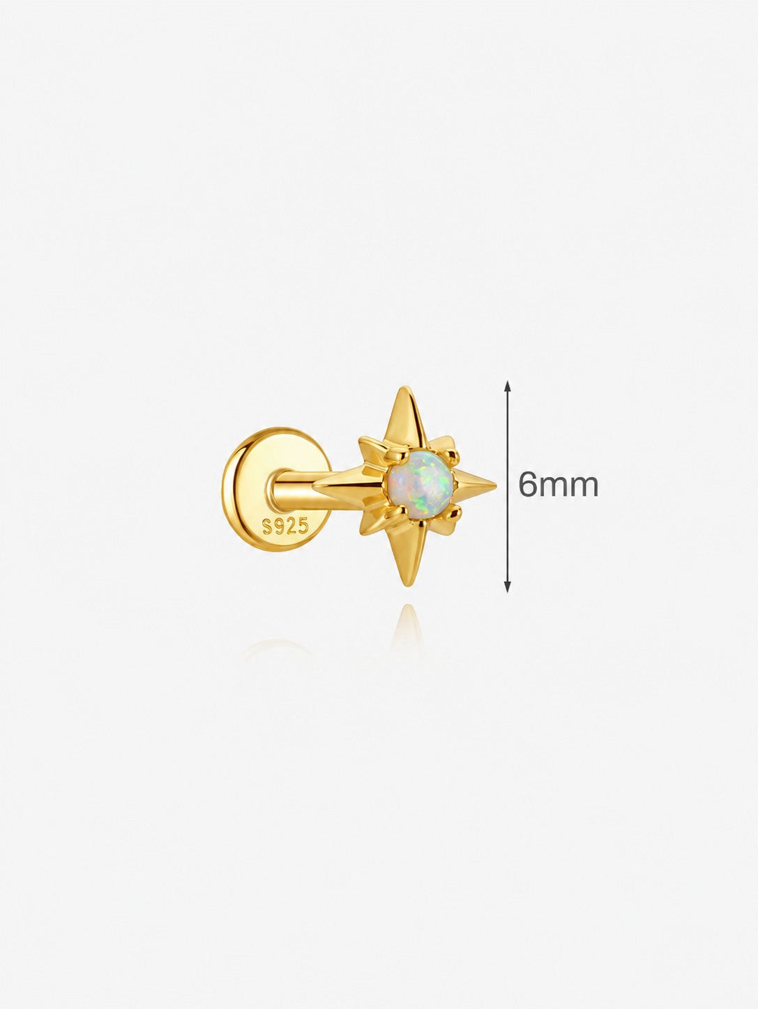 925 sterling silver opal star flat back earring with 6mm size detail
