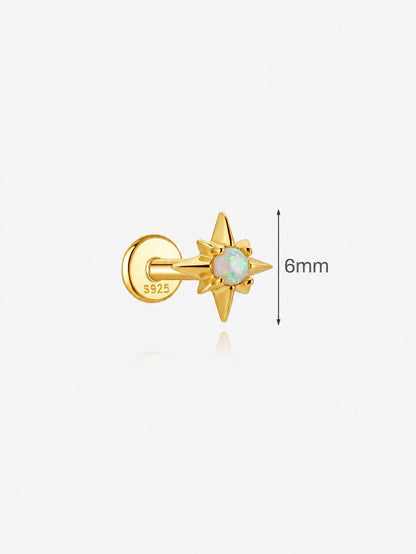 925 sterling silver opal star flat back earring with 6mm size detail